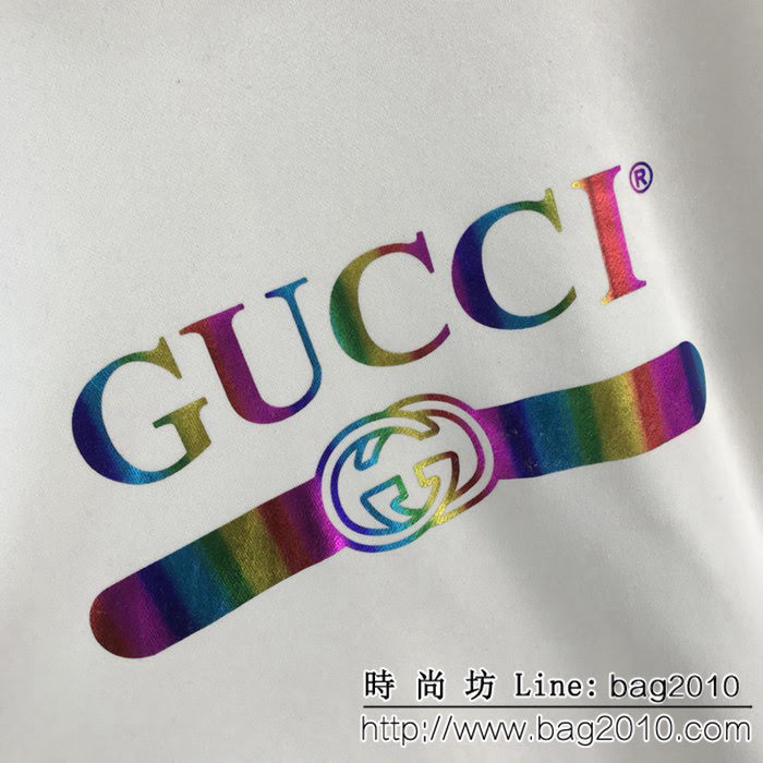 Gucci古奇 19早春新款衛衣 設計logo 漸變彩色系列 純棉絨面料 米色黑色兩色 高版本情侶款 ydi2356